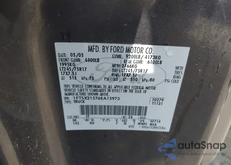 2006 Ford F-250 Lariat/Xl/Xlt из США, поврежденный, VIN 1FTSX21576EA15973